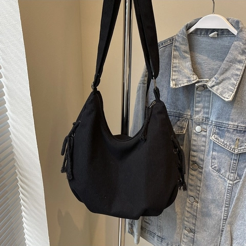 Damen Cord Große Hobo Bag Vintage Minimalistische Schulter Umhängetasche Mit Geflochtenem Kordelzug Alltag Handtasche