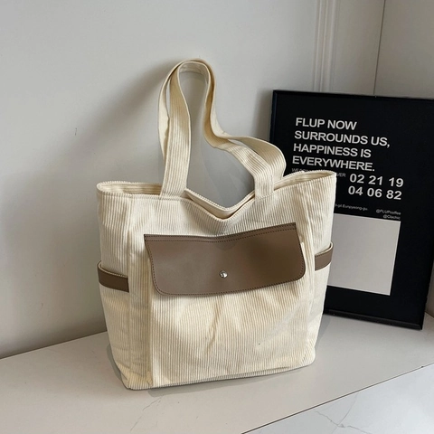 Borsa Tote in Velluto a Coste Vintage per Donna Borsa a Tracolla di Grande Capacità Borsa a Mano Casual Retrò con Tasca