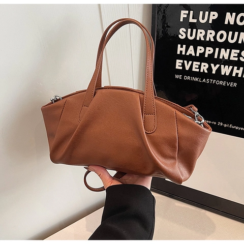 Women Trendy PU Leather Pleated Shoulder Bag Simple Versatile Crossbody Handbag With Removable Strap Elegant Folded Purse Daily Use Bag