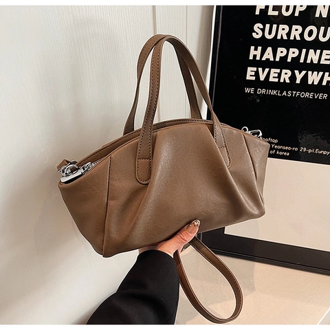 Women Trendy PU Leather Pleated Shoulder Bag Simple Versatile Crossbody Handbag With Removable Strap Elegant Folded Purse Daily Use Bag