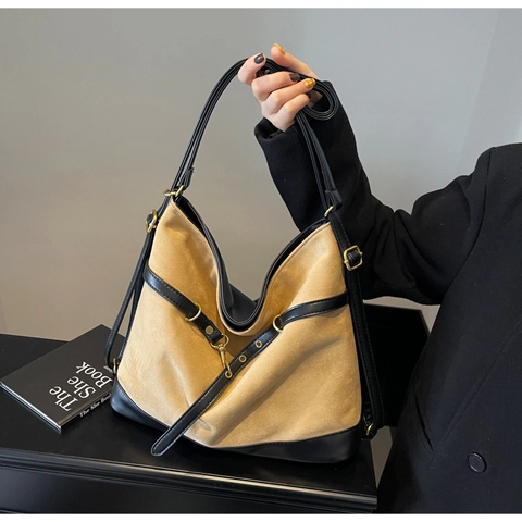 Dames Grote Capaciteit PU Leer Tote Tas Retro Minimalistisch Student Schoudertas Stedelijk Woon-werkverkeer Stijlvolle Handtas
