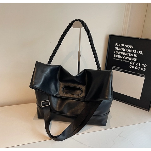 Borsa a Tracolla da Donna in Pelle PU Retro Borsa Tote a Grande Capacità Con Manico Intrecciato Semplice Borsa a Mano