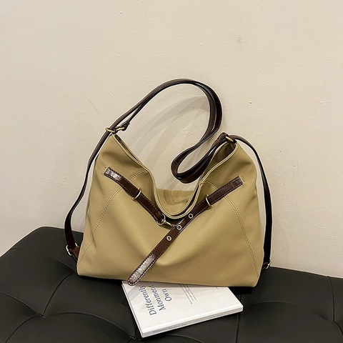 Women Large Capacity PU Leather Tote Bag Fashion Casual Commuting Shoulder Bag Minimalist Solid Color Hobo Bag For Daily Use
