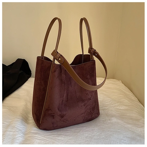 Damen Große Kapazität PU Leder Einkaufstasche Retro Minimalistisch Wildleder-Look Schultertasche Für Tägliches Pendeln Büro Arbeitstasche