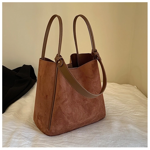 Damen Große Kapazität PU Leder Einkaufstasche Retro Minimalistisch Wildleder-Look Schultertasche Für Tägliches Pendeln Büro Arbeitstasche