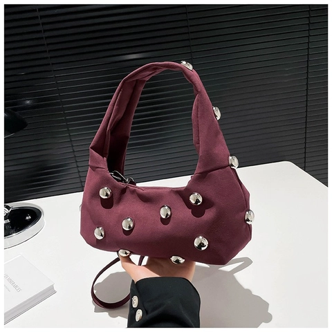 Borsa da Sottobraccio in Camoscio Design di Nicchia per Donna Moda Borchie Argento Borsa a Tracolla Hobo a Mezzaluna Y2K Punk