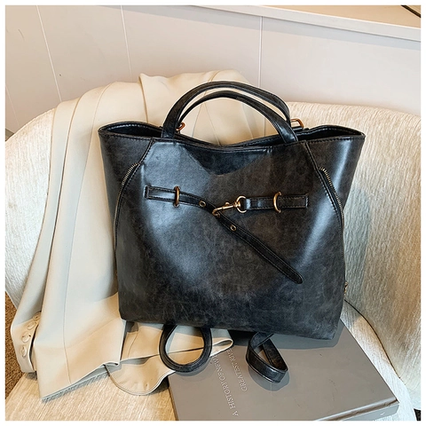 Borsa Tote in Pelle PU a Cera d'Olio Vintage per Donna Grande Capacità Borsa a Tracolla Multifunzionale e Zaino Borsa Casual