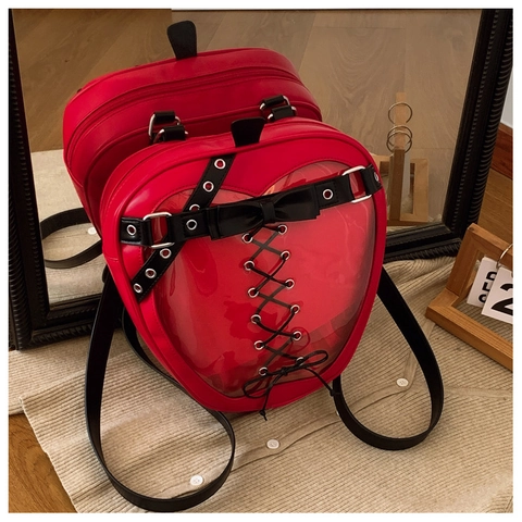 Herzform Ita Tasche Mit Transparentem Fenster Für Damen Kawaii PU Leder Rucksack Mit Schleife Dekoration Gothic Stil Tasche