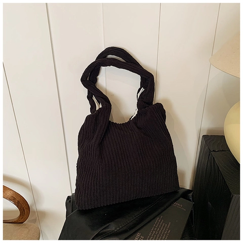 Large Capacity Corduroy Tote Bag Ribbed Urban Style Solid Color Shoulder Bag For Women Daily Commute Versatile Leisure Bag