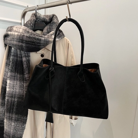 Borsa Shopping da Donna Grande Capacità Effetto Camoscio Pelle PU Minimalista Borsa a Spalla Pendolarismo Moda Borsa a Mano