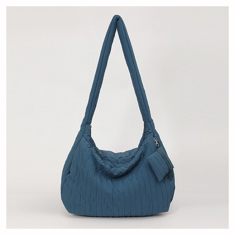 Large Capacity Quilted Shoulder Bag For Women Casual Canvas Tote Bag With Matching Pouch Solid Color Pleated Hobo Bag Shopping Travel Handbag