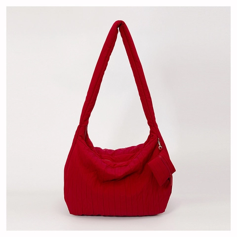 Large Capacity Quilted Shoulder Bag For Women Casual Canvas Tote Bag With Matching Pouch Solid Color Pleated Hobo Bag Shopping Travel Handbag