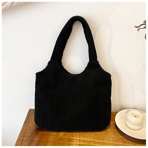 Sac Tote en Velours Côtelé pour Femmes Grande Capacité Sac à Épaule Rayures Verticales Sac à Main pour Trajet Quotidien