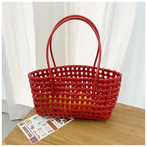 Damen Fashion Hohle Gewebte Tote Bag Polyester Gestrickte Umhängetasche Große Kapazität Strandurlaub Casual Handtasche Korb