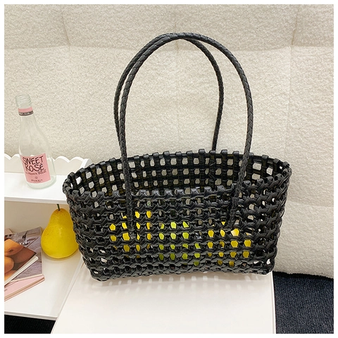 Damen Fashion Hohle Gewebte Tote Bag Polyester Gestrickte Umhängetasche Große Kapazität Strandurlaub Casual Handtasche Korb