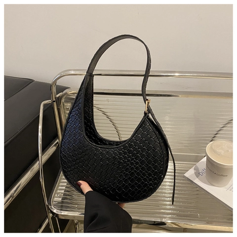 Damen Halbmond Umhängetasche PU Leder Geflochtene Textur Achseltasche Vintage Hobo Tasche Für Damen Mode Handtasche