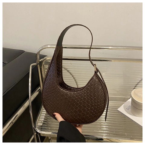 Damen Halbmond Umhängetasche PU Leder Geflochtene Textur Achseltasche Vintage Hobo Tasche Für Damen Mode Handtasche