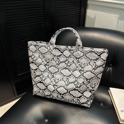 Trendige Schlangenmuster PU Leder Tragetasche Große Kapazität Glänzende Bedruckte Umhängetasche Chic Nischen Handtasche Für Damen