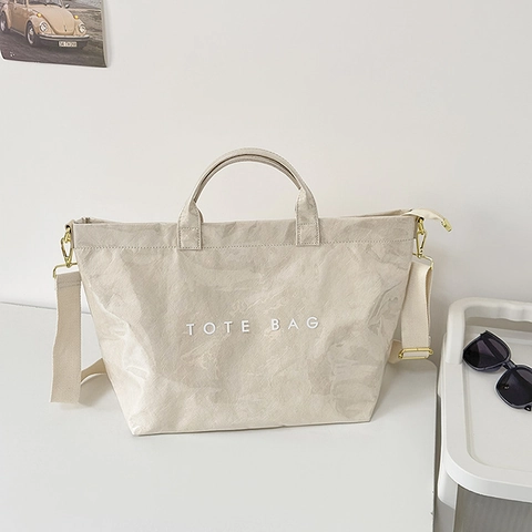 Borsa Tote Grande in PVC Urban Simple per Donna Borsa a Tracolla con Stampa a Lettere e Texture Increspata Borsa a Mano Moda