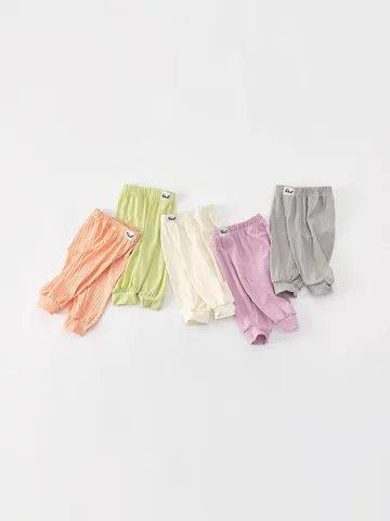 Kinder Baby Gerippte Lange Hose Elastische Taille Einfarbig Mückenschutz Sommerhosen Weich Atmungsaktiv Casual Kleidung Für Kleinkinder