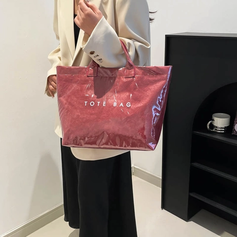 Borsa Tote in Carta DuPont PVC Impermeabile Grande Capacità Consistenza Rugosa Borsa a Spalla Donna Pendolare Retrò a Mano