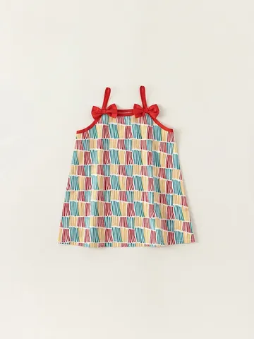 Girls Colorful Vertical Stripe Bow Straps Cotton Dress Kids Summer Rainbow Sleeveless A-Line Sundress Toddler Baby Romper Outfits