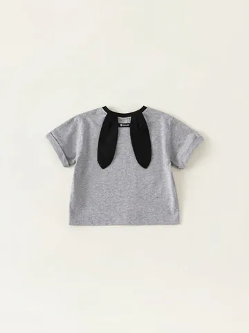 Maglietta a Maniche Corte in Cotone per Bambini Con Orecchie da Coniglio 3D Top Estivo Stile Coreano per Ragazzi e Ragazze