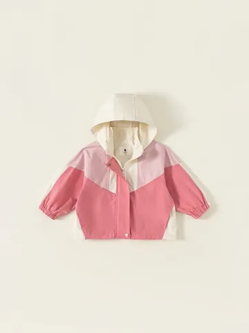 Mädchen Patchwork Kapuzen-Windjacke Lässige Polyester Reißverschluss Oberbekleidung Mantel Für Kinder Kleinkinder Mode Winddichte Tops