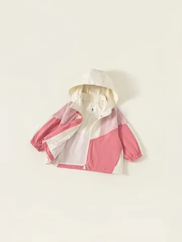 Mädchen Patchwork Kapuzen-Windjacke Lässige Polyester Reißverschluss Oberbekleidung Mantel Für Kinder Kleinkinder Mode Winddichte Tops
