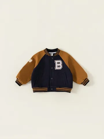 Παιδικό Τζάκετ Varsity Αμερικανικού Στυλ Color Block Patchwork Παλτό με Κεντημένο Γράμμα Παιδικά Ρούχα Άνοιξη Φθινόπωρο