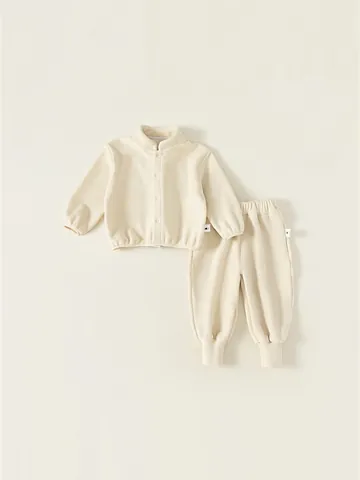 Peuter Baby Jongens Meisjes Polar Fleece Trainingspak Set Effen Kleur Opstaande Kraag Sweatshirt En Sweatpants Loungewear Outfit