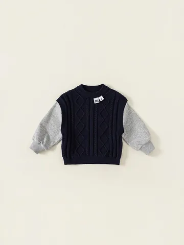 Enfants Garçons Faux Deux-pièces Pull Torsadé Manches Longues Patchwork Top Bleu Marine Gris Décontracté Printemps Automne