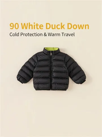 Kids Lightweight Reversible 90 White Duck Down Jacket Casual Warm Stand Collar Quilted Puffer Winter Coat For Boys Girls