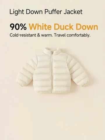 Kids Lightweight Reversible 90 White Duck Down Jacket Casual Warm Stand Collar Quilted Puffer Winter Coat For Boys Girls