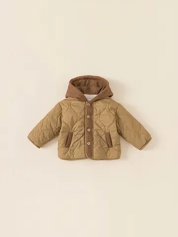 Abrigo de Algodón Engrosado de Invierno para Niños Con Capucha Forro de Felpa Cálida Chaqueta Caqui Cortaviento Acolchado