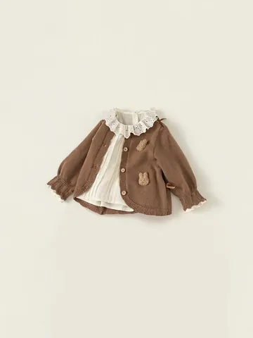 Meisjes Koreaanse Zoete Gebreide Cardigan En Ruches Shirt Set Vintage Ruit Kinderen Konijn Decor Lente Herfst Outfits