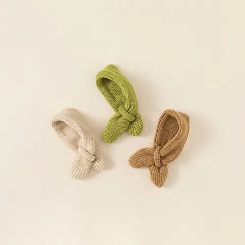 Children's Knitted Scarf Soft Warm Ribbed Knit Winter Bib Cross Over Design For Boys Girls Solid Color Polyester Neck Warmer
