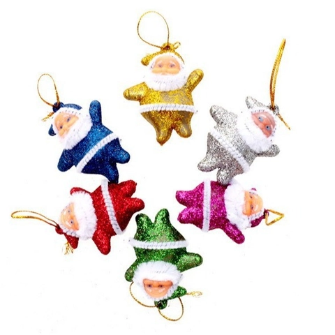 Mini Babbo Natale Pendenti Decorazioni per Albero di Natale con Glitter e Floccaggio per Festa Decorazione Domestica Figure Festive