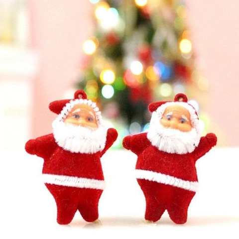 Mini Babbo Natale Pendenti Decorazioni per Albero di Natale con Glitter e Floccaggio per Festa Decorazione Domestica Figure Festive