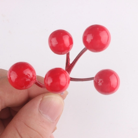 Künstliche Rote Beerenstiele Mit Fünf Köpfen Glänzender Schaumstoff Simulation Beeren Für Weihnachtsbaum Kranz DIY Deko