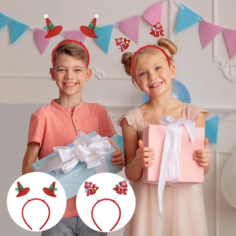 Cerchietto Natalizio Rosso per Adulti Bambini Cappello Babbo Natale Corna Di Renna Fiocco Di Neve Merry Christmas Lettera Molla Cerchietto per Capelli