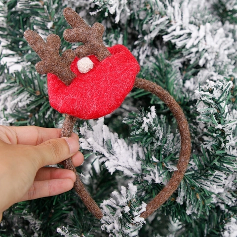 Christmas Reindeer Antler Headband With Plush Ball Plastic Holiday Party Hair Accessories For Kids Adults Decorative Hair Hoop