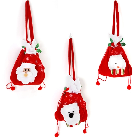 Sac Cadeau de Noël à Cordon Dessin Animé Peluche 3D Père Noël Bonhomme de Neige Ours Pochette pour Bonbons de Fête