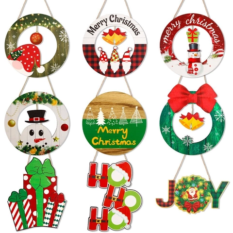 Weihnachten Holz Hängeschild Weihnachtsmann Schneemann Rund Türplatte Für Xmas Party Wand Home Dekor Festliches Ornament