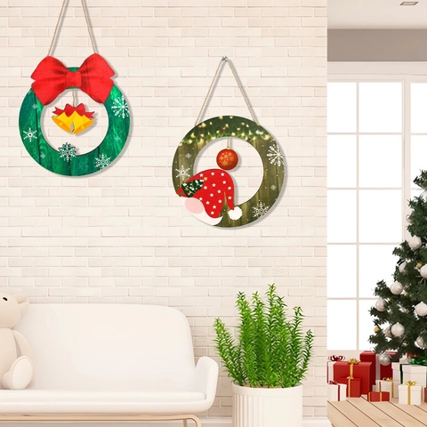 Weihnachten Holz Hängeschild Weihnachtsmann Schneemann Rund Türplatte Für Xmas Party Wand Home Dekor Festliches Ornament