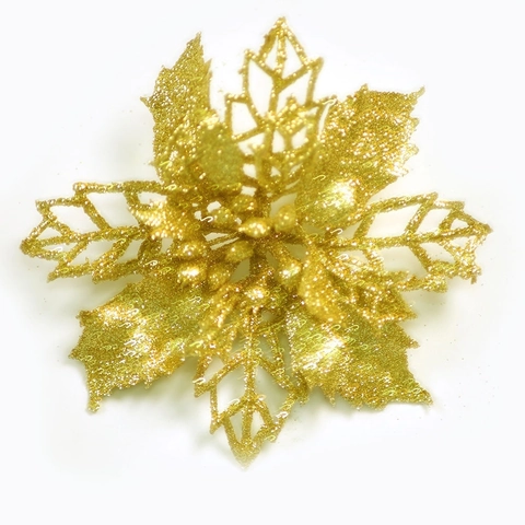Christmas Hollow Glitter Artificial Poinsettia Flowers Plastic Xmas Tree Wreath DIY Decorative Ornaments Multi Colors Party Props