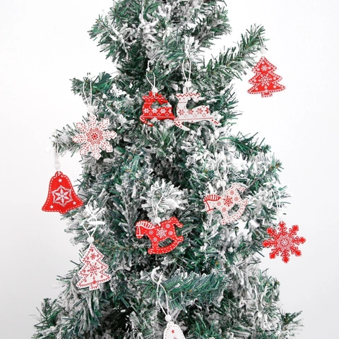 Adornos Navideños de Madera Rojo Blanco Reno Caballo Copo de Nieve Campana Decoración Colgante para Árbol de Navidad Fiesta Hogar