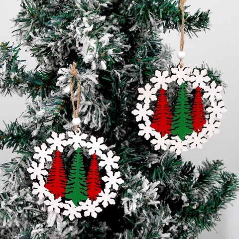 Addobbi Natalizi Sospesi in Legno Intagliato a Fiocco di Neve e Albero per Casa Festa Albero di Natale Decorazione Artigianale in Legno