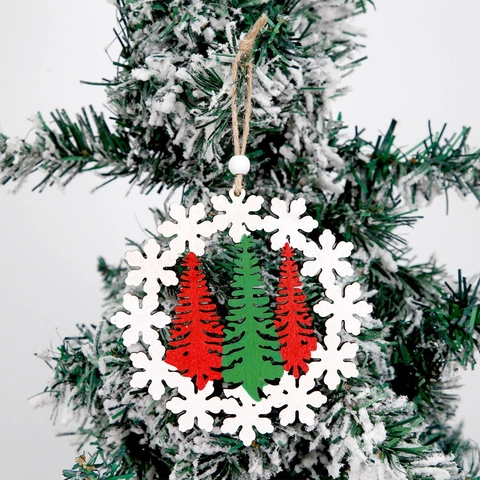 Addobbi Natalizi Sospesi in Legno Intagliato a Fiocco di Neve e Albero per Casa Festa Albero di Natale Decorazione Artigianale in Legno
