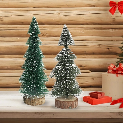 Mini Beflockter Weihnachtsbaum Mit Holzsockel PET Künstliche Schneebedeckte Kiefer Für Feiertagsfenster Xmas Tischdekoration